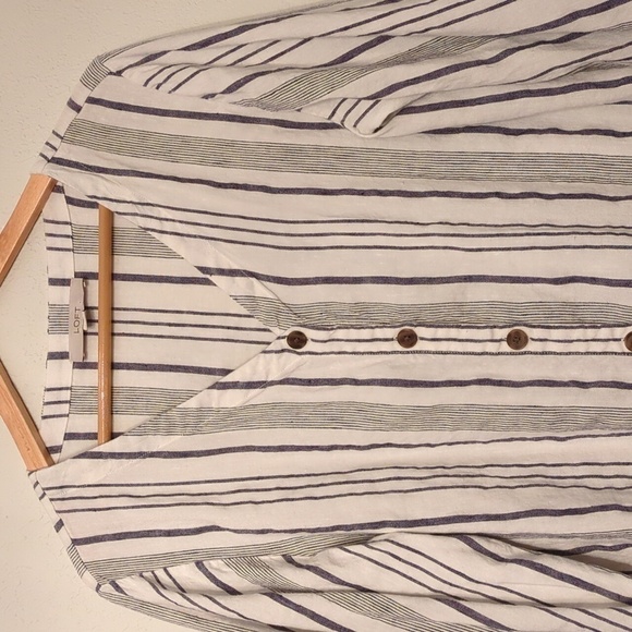 Loft 55% Linen Button Down Striped Coastal Grandma Boho Minimalist Shirt Size L - Picture 2 of 6